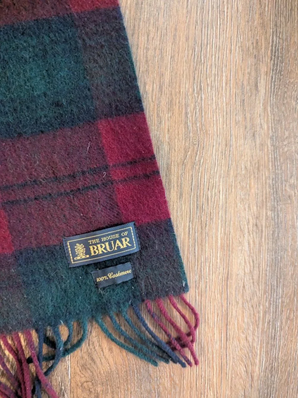 The House of Bruar 100 Cashmere Scarf Scotland Plaid Burgundy Green Fringe